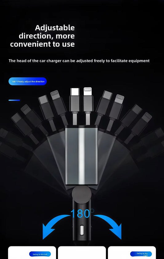 120W Retractable 4-1 Car Charger | Fast Charging for iPhone, Samsung & More